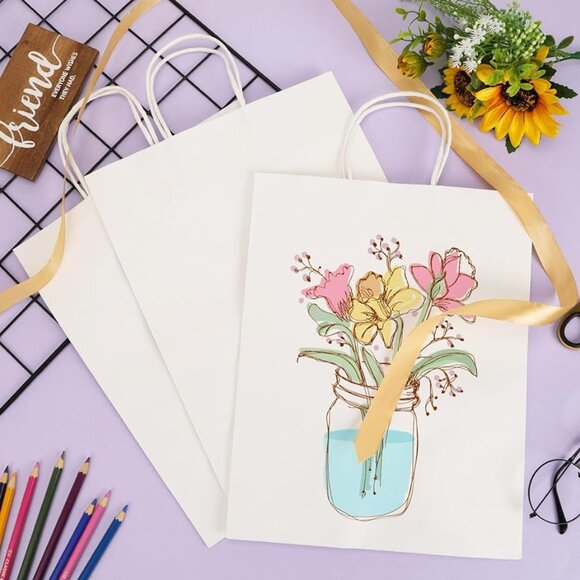 Greenii - 25 White Paper With Handles Kraft 10 * 5 * 13 Party Gift Bags - Picture 3 of 7